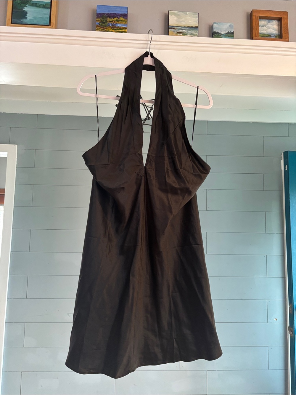 Banana Republic Black Halter 100% Silk Mini Dress